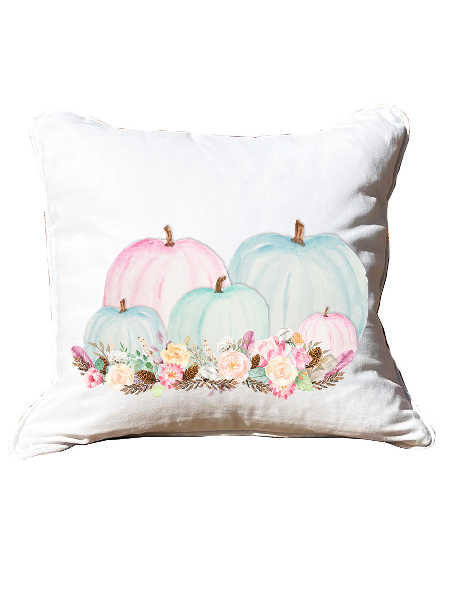 Pastel Pumpkins White Square Pillow with Piping