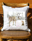 Reindeer & Hedgehog White Square Pillow with Piping