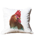 Watercolor Rooster White Pillow with Piping