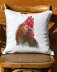 Watercolor Rooster White Pillow with Piping