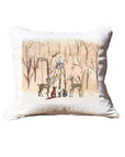 Snowy Animal Scene White Square Pillow with Piping