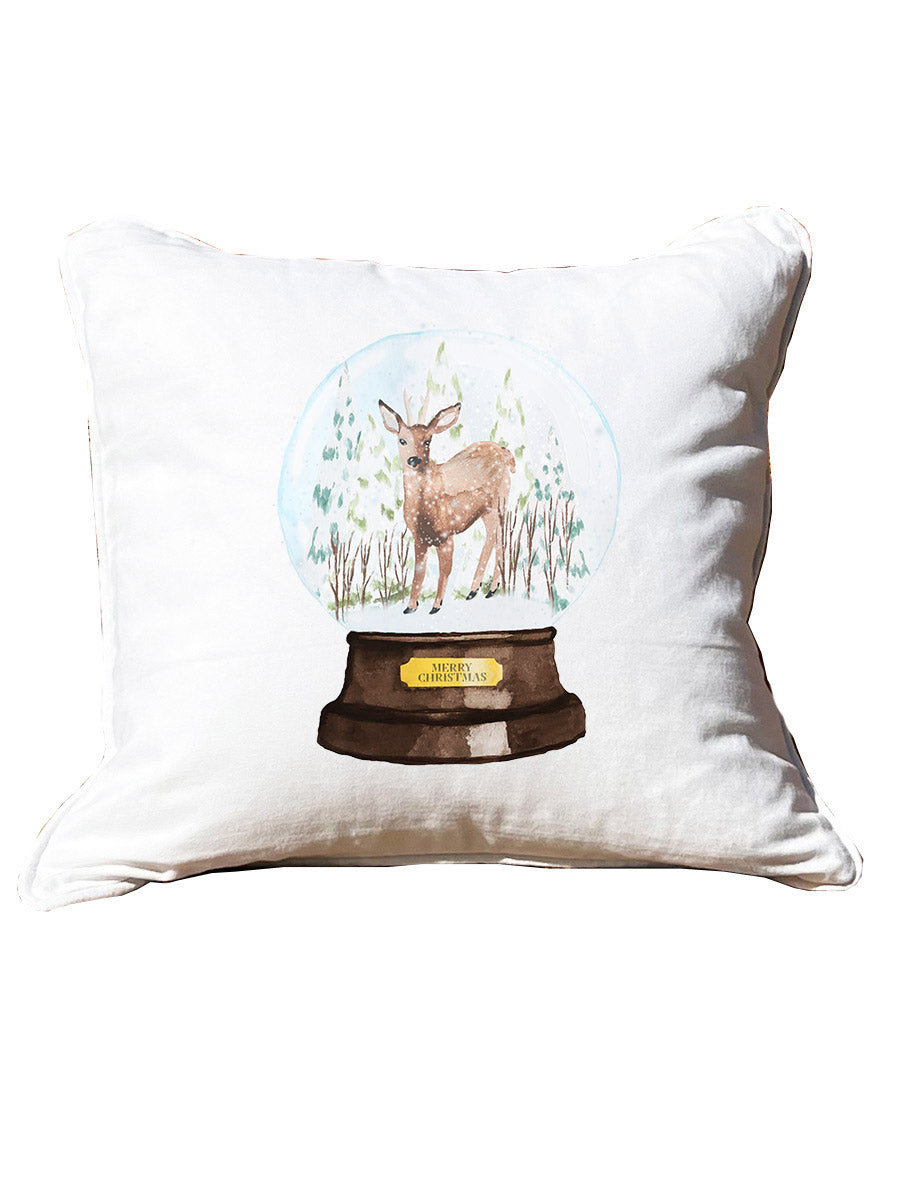 Snow globe deer White Square Pillow with Piping