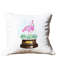 Snow globe flamingo White Square Pillow with Piping