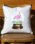 Snow globe flamingo White Square Pillow with Piping