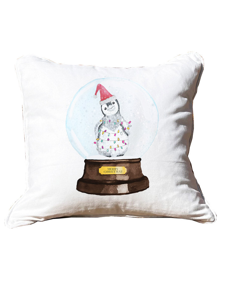 Snow globe penguin White Square Pillow with Piping