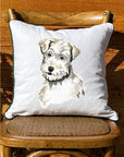 Terrier White Square Pillow With Piping