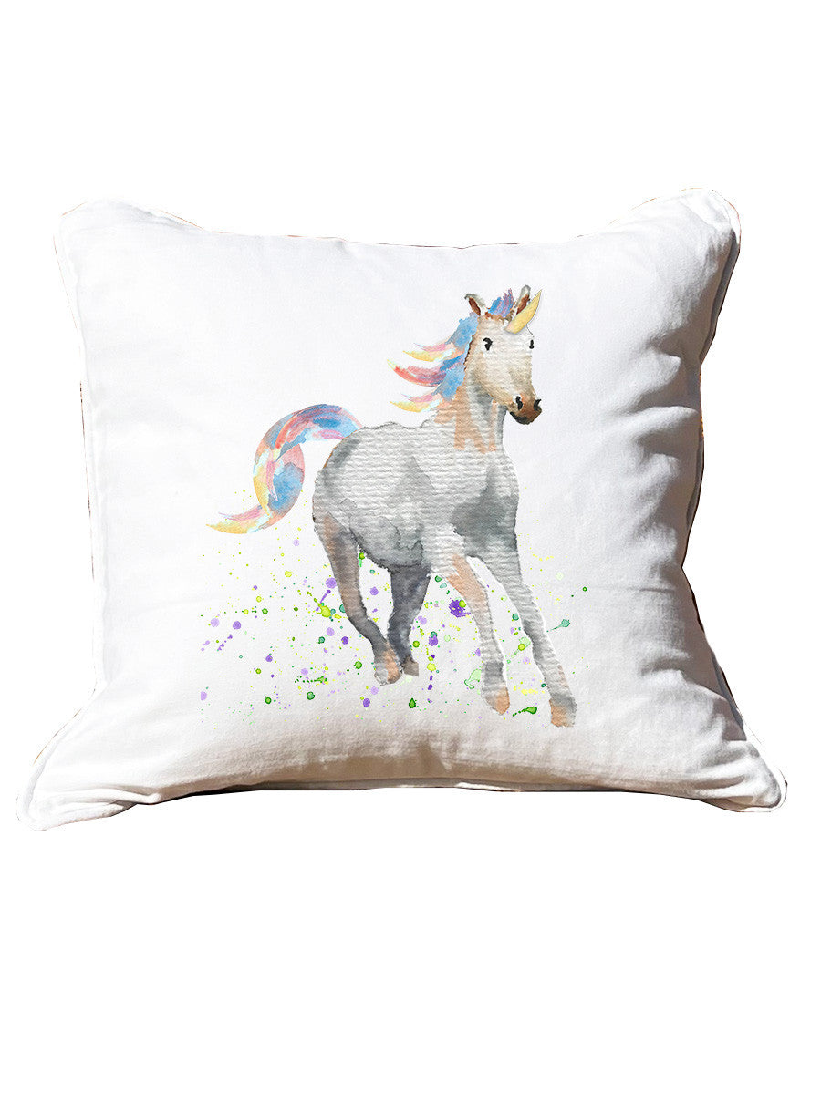 Unicorn White Square Pillow with Piping