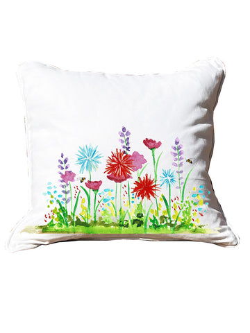 Wildflowers White Pillow with Piping
