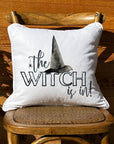 Witch is in White Square Pillow with Piping