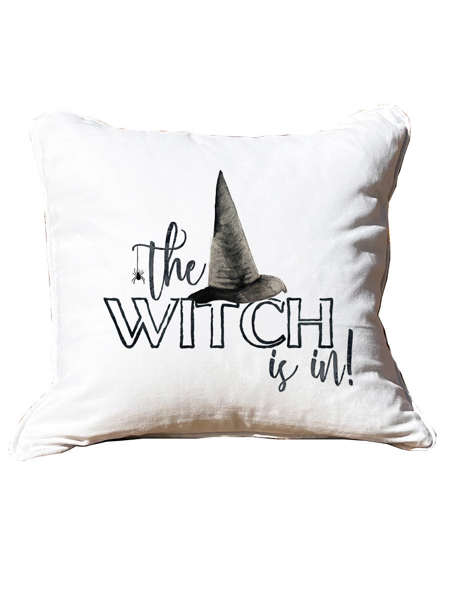 Witch Is In White Square Pillow with Piping