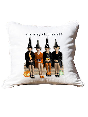 Where My Witches At White Square Pillow with Piping