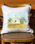 Yellow Barn White Square Pillow with Piping