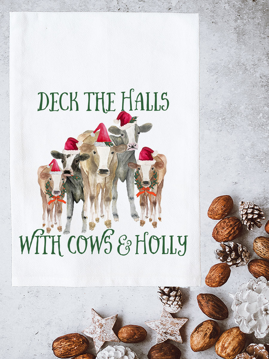 Cows & Holly Kitchen Towel
