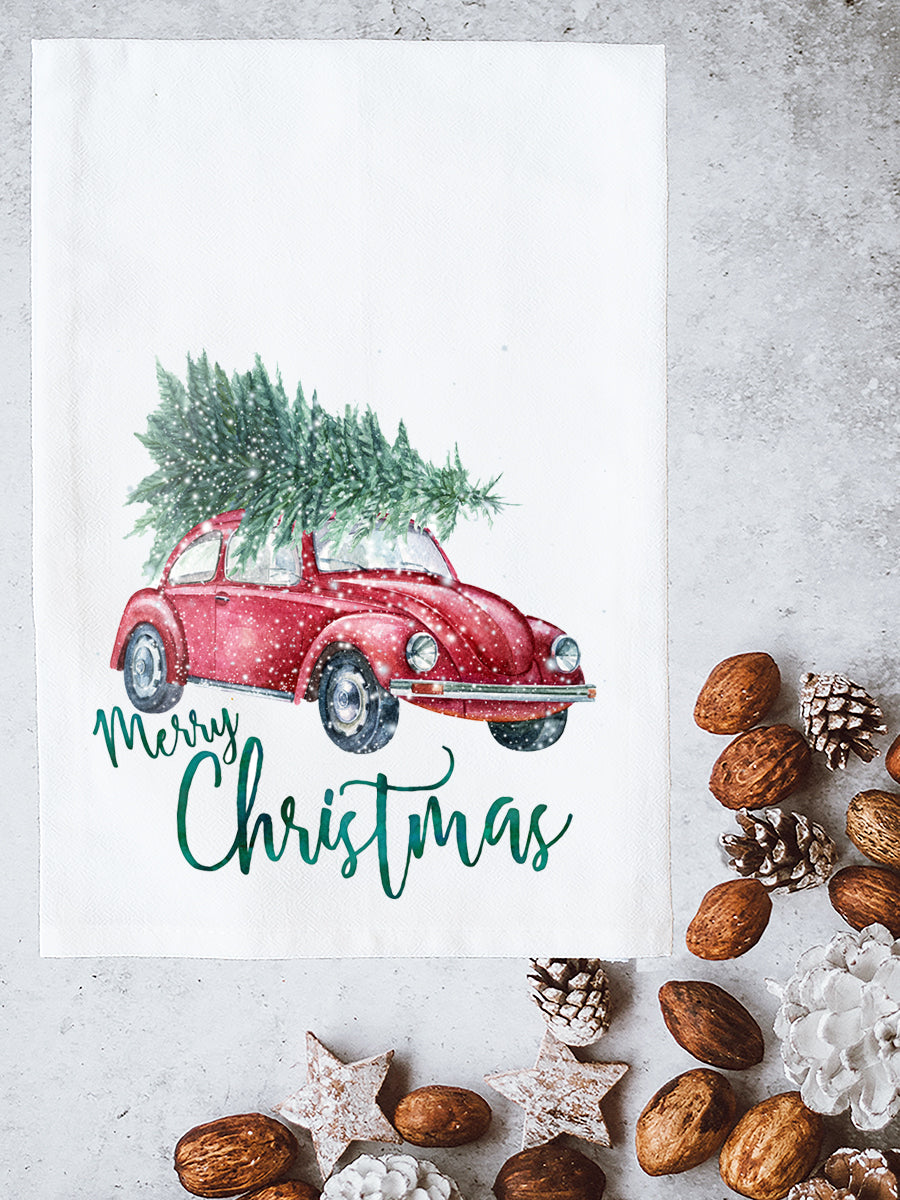 Red Christmas Car Kitchen Towel