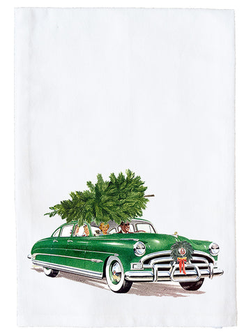 Green Christmas Car Kitchen Towel