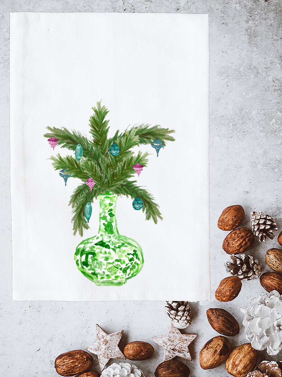 Green Christmas Ginger Jar Kitchen Towel