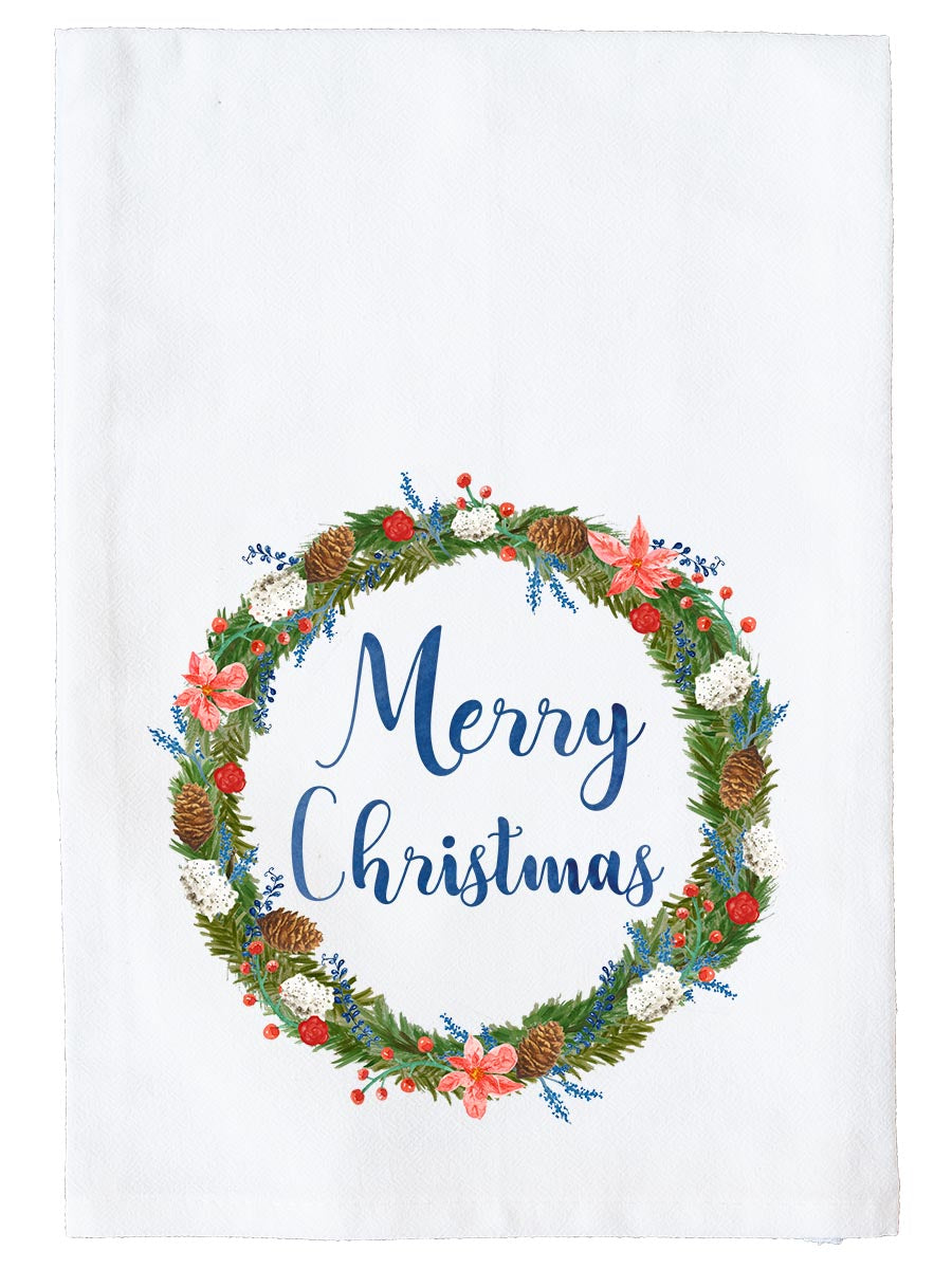 Merry Christmas Wreath Kitchen Towel