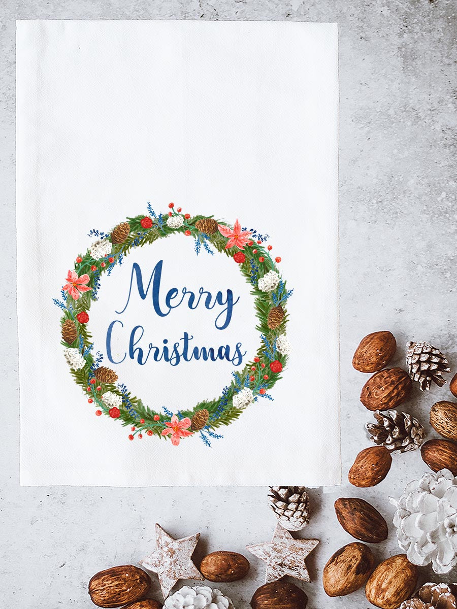 Merry Christmas Wreath Kitchen Towel