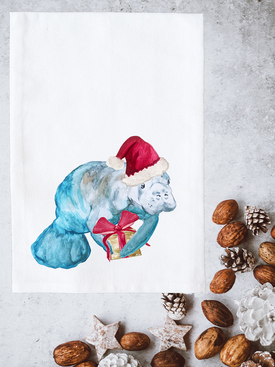Merry Christmas Manatee Kitchen Towel