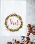 Noel Watercolor Christmas Wreath Kitchen Towel
