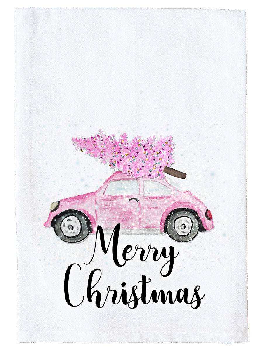 Merry Christmas Pink Car Kitchen Towel