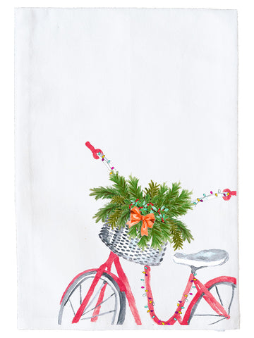 Holiday Red Bike With Basket Kitchen Towel