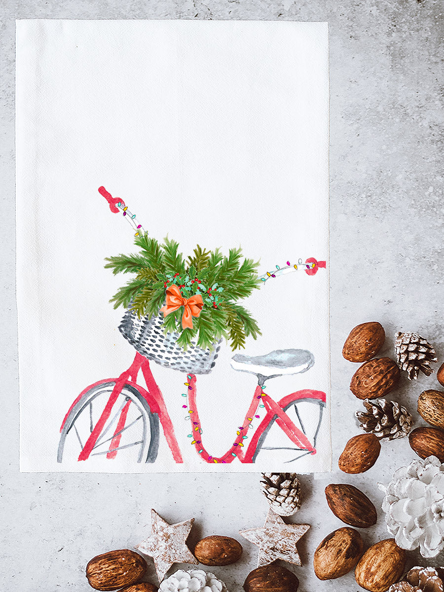 Holiday Red Bike With Basket Kitchen Towel