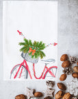 Holiday Red Bike With Basket Kitchen Towel