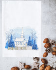 Snowy Blue Church Kitchen Towel