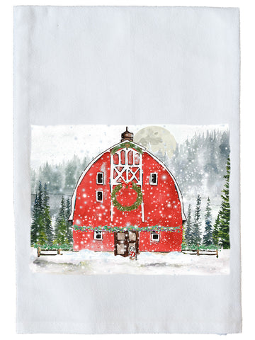 Snowy Christmas Barn Kitchen Towel