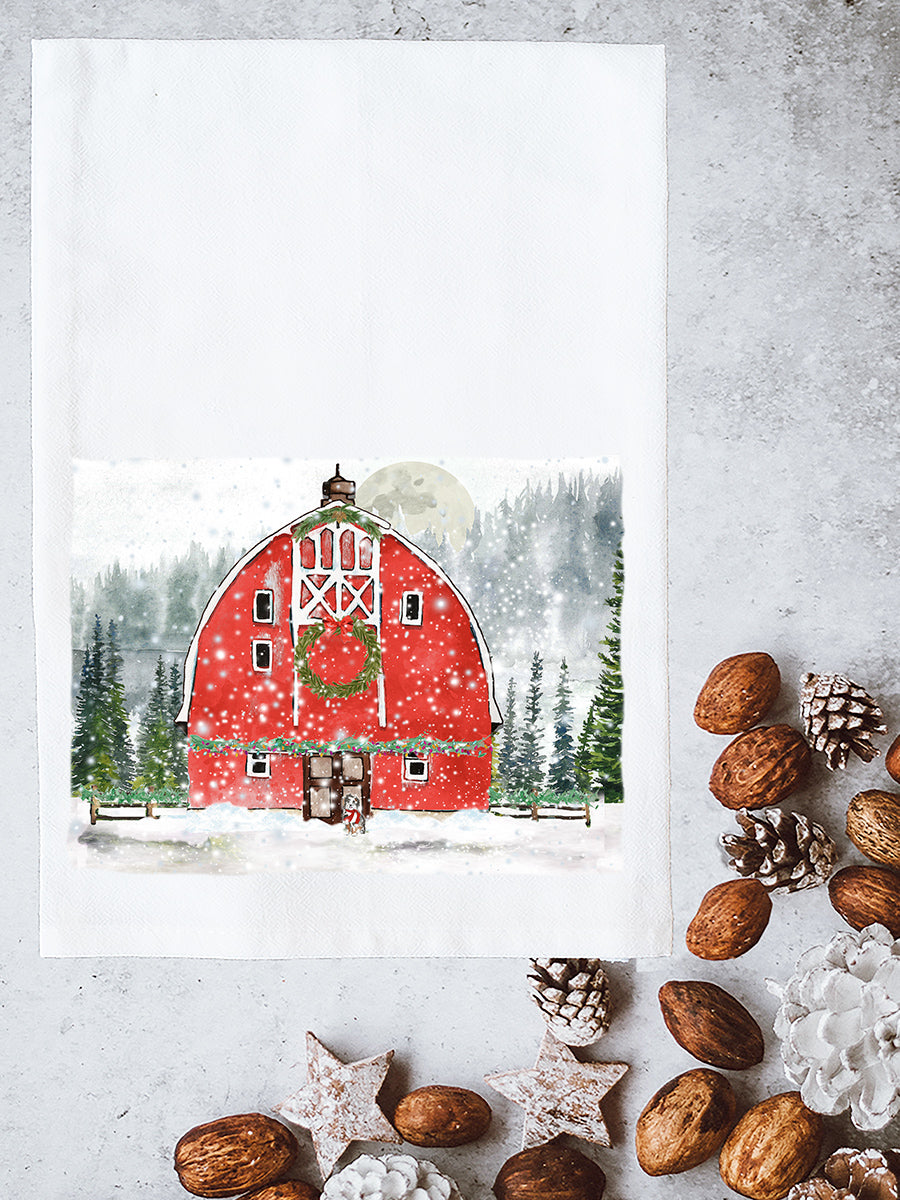 Snowy Christmas Barn Kitchen Towel
