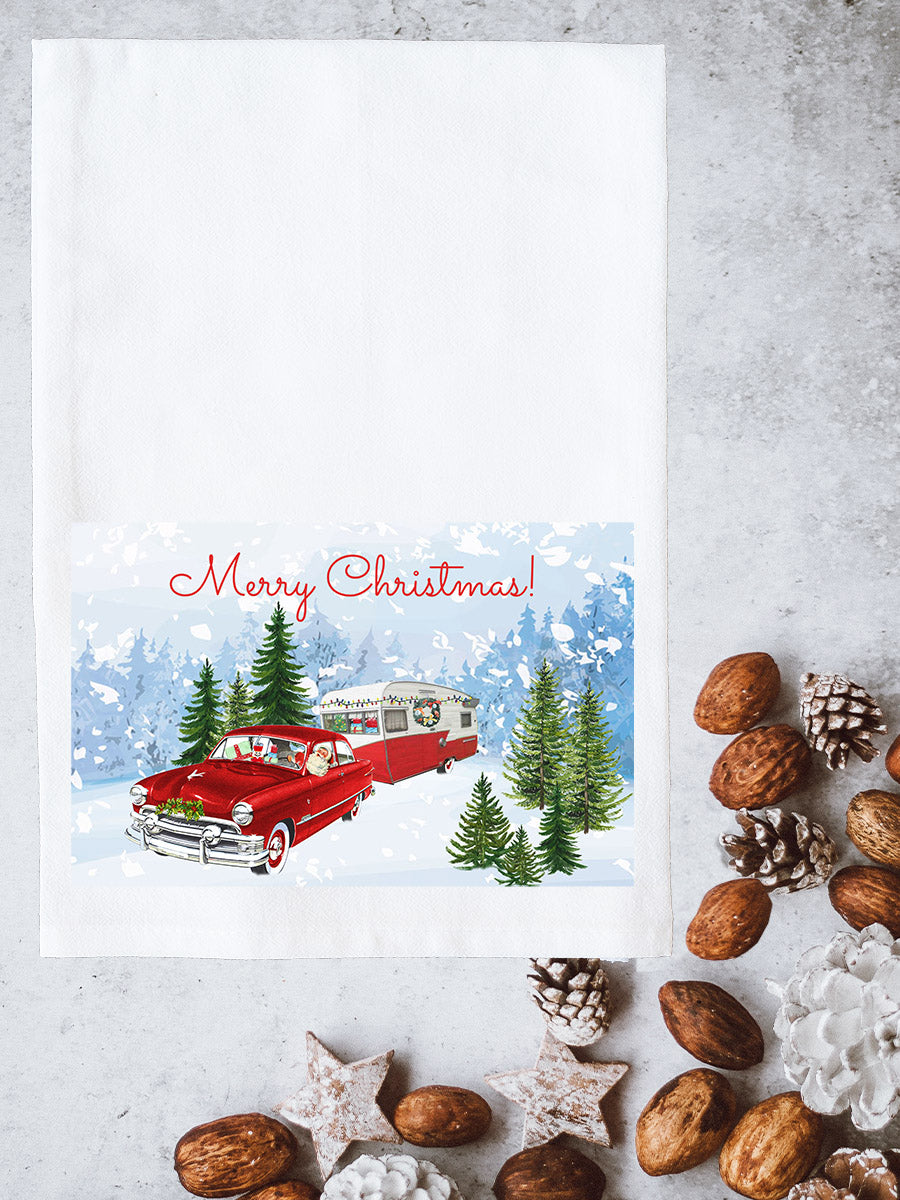 Santa Pulling Camper Kitchen Towel