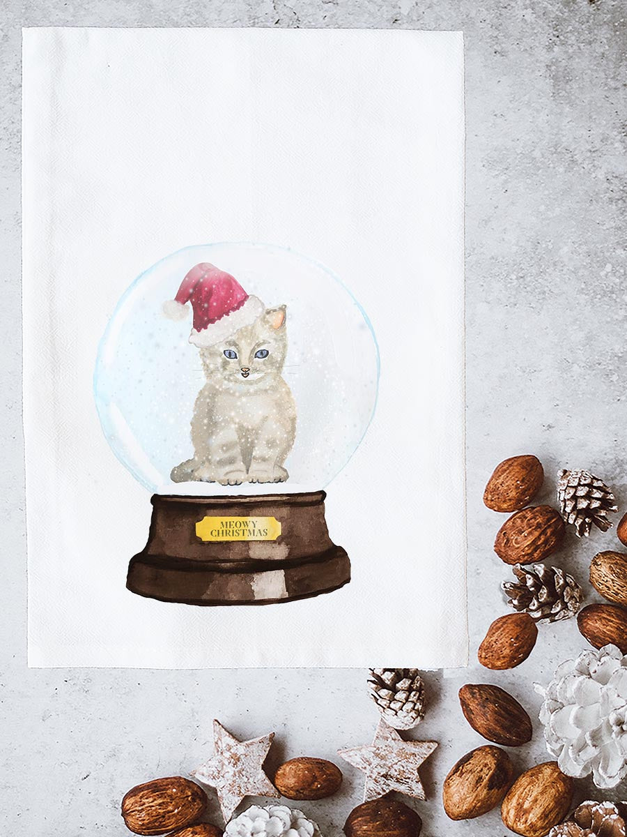 Snow Globe Cat Kitchen Towel