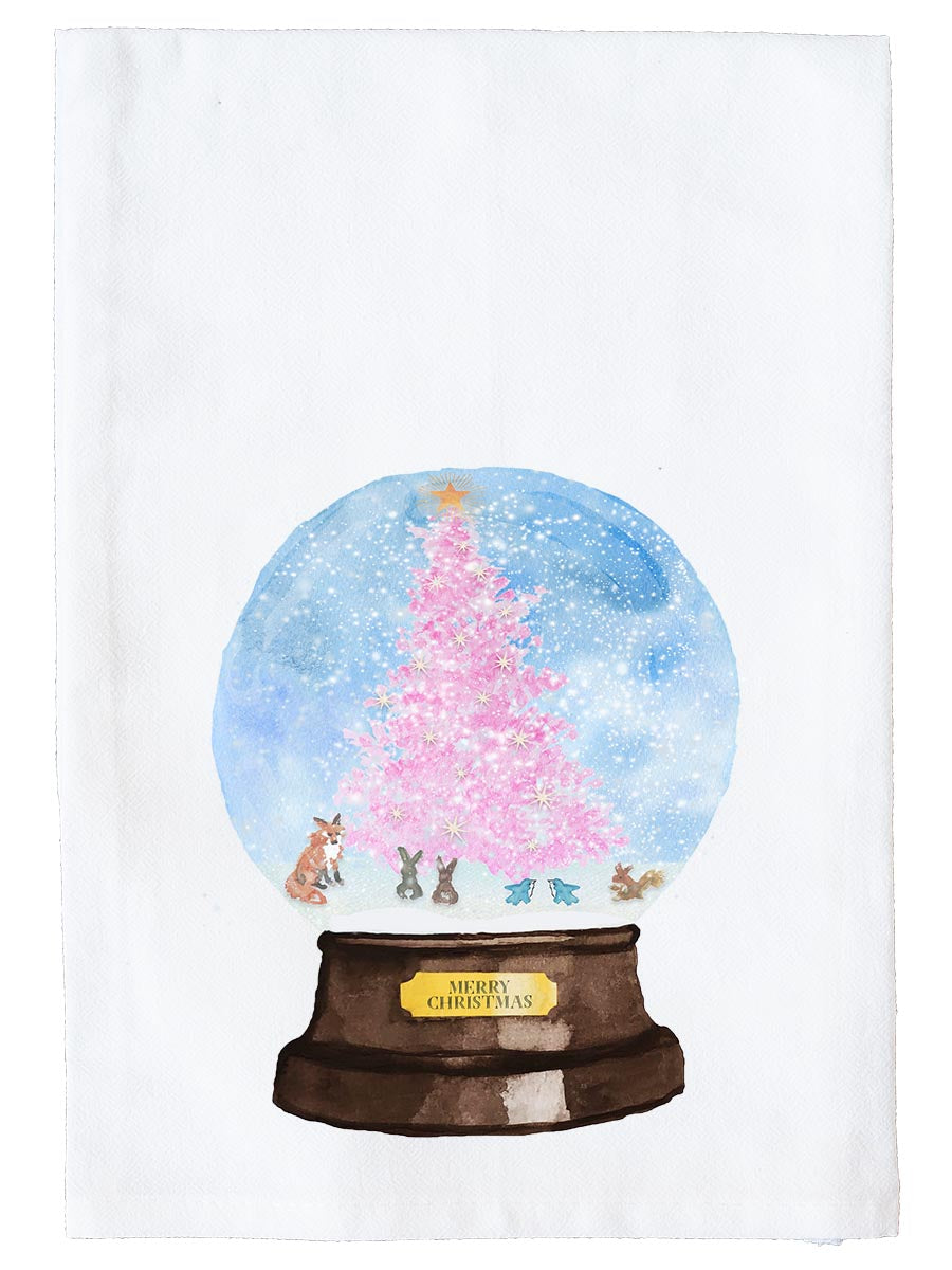 Pink Tree Snow Globe Kitchen Towel