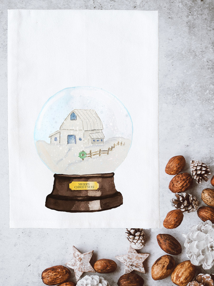 Snow Globe White Barn Kitchen Towel