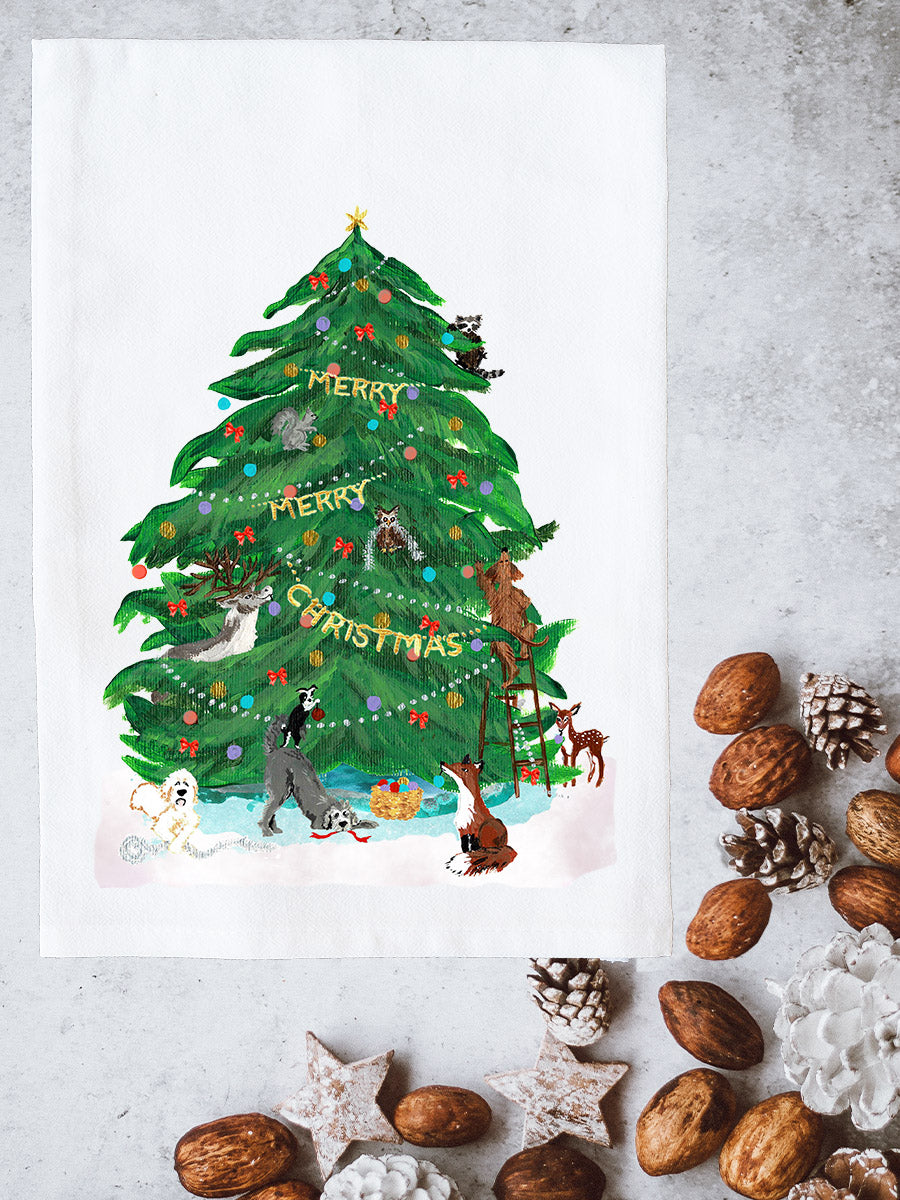 Christmas Tree with Animals Kitchen Towel