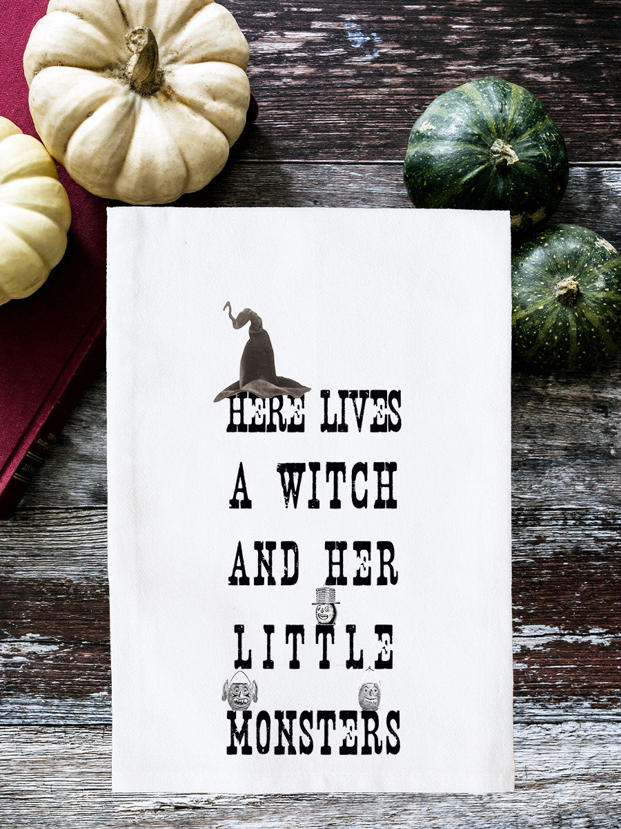 A Witch and Her Little Monsters Kitchen Towel