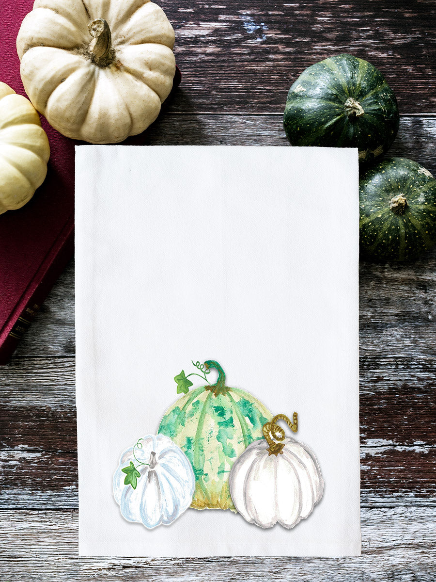 White and Green pumpkins Kitchen Towel