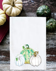 White and Green pumpkins Kitchen Towel