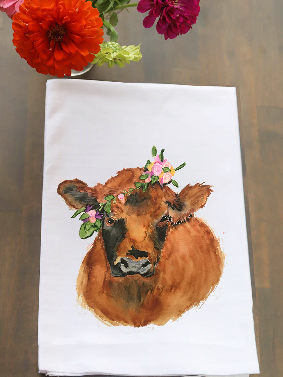 Red Floral Cow Kitchen Towel