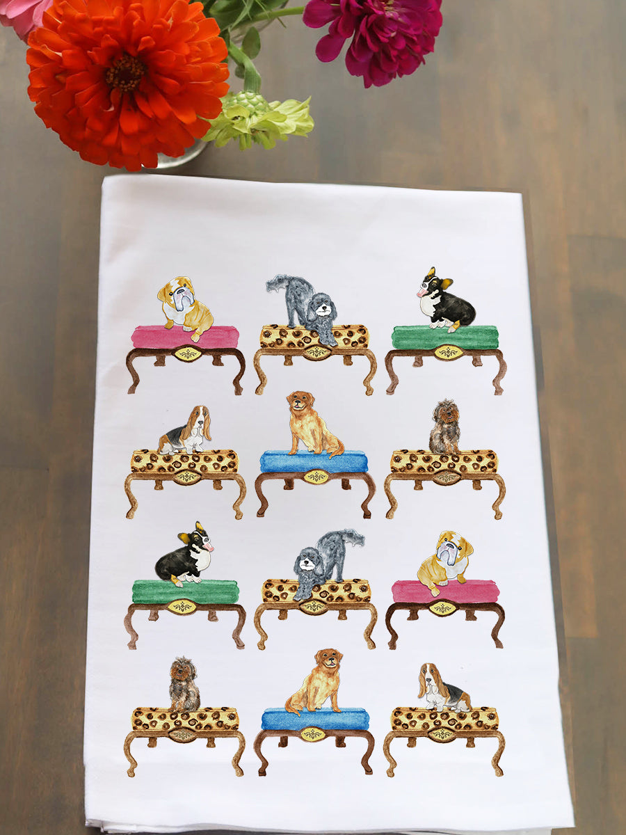 Dogs On Ottomans  Kitchen Towel