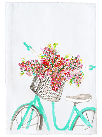 Green Bike With Basket Kitchen Towel