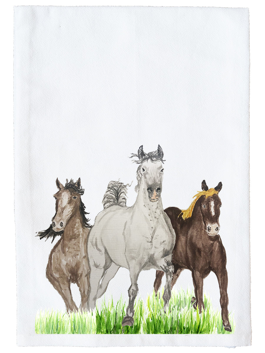 Horses Running Grass Kitchen Towel