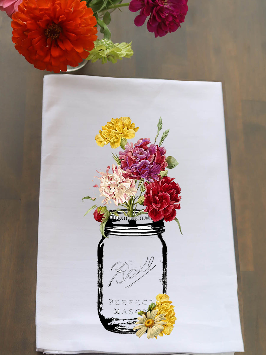 Floral Mason Jar Kitchen Towel