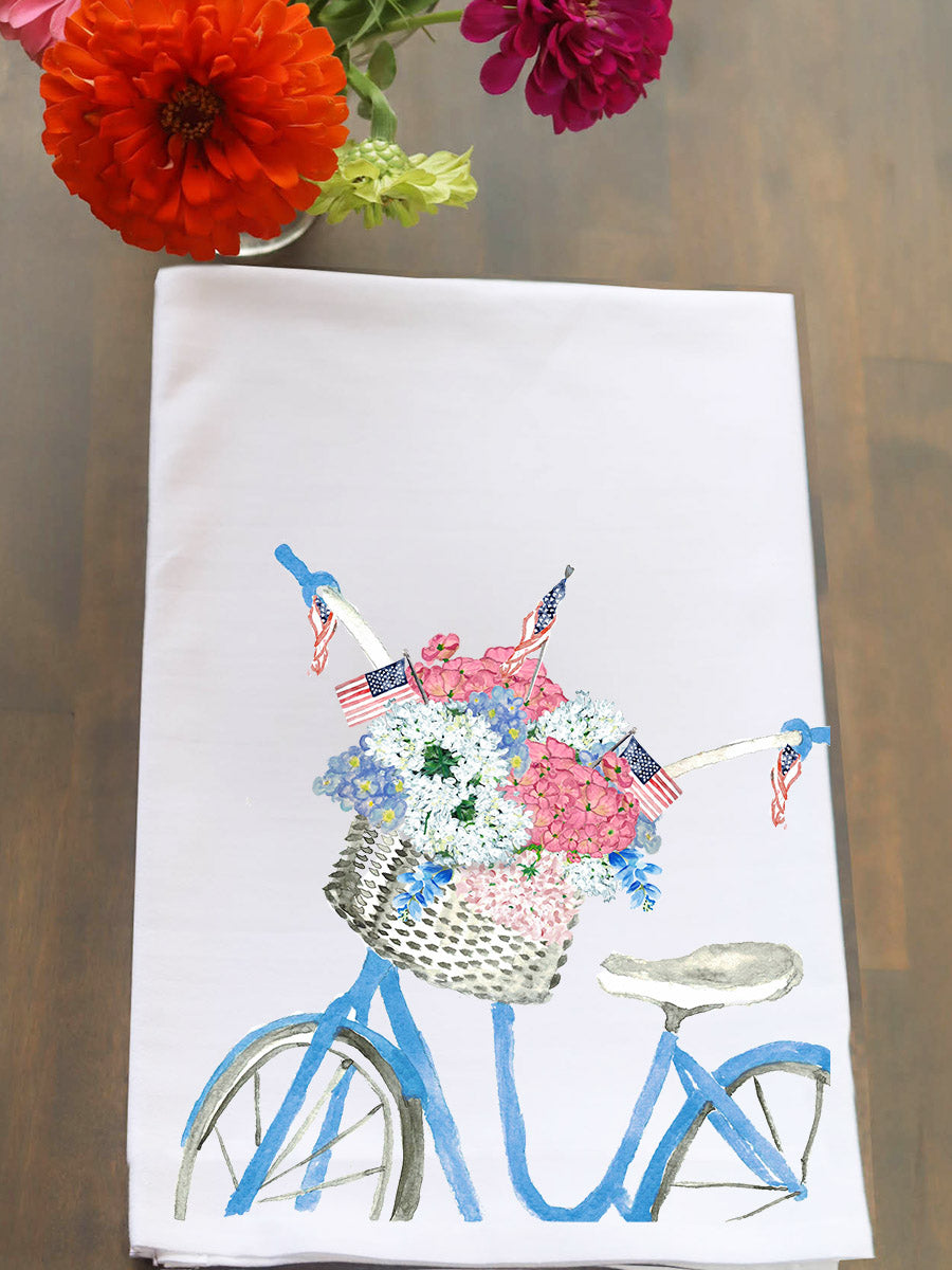 Patriotic Bike With Basket Kitchen Towel