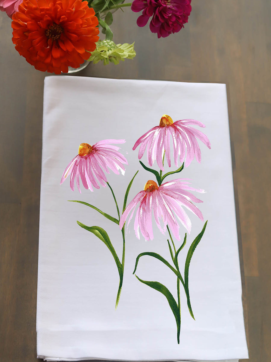 Pink Coneflowers Kitchen Towel