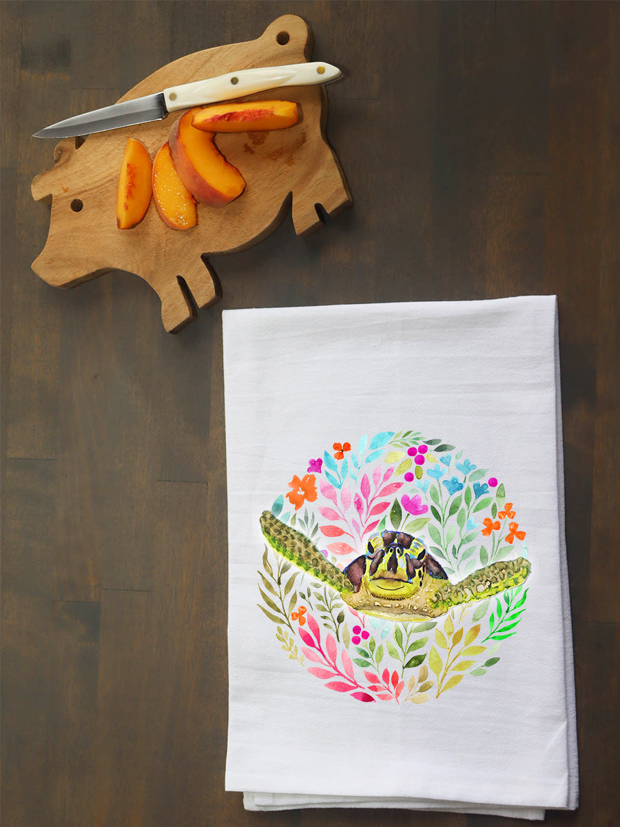 Floral Sea Turtle Kitchen Towel