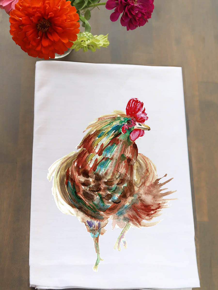 Watercolor Colorful Chicken Kitchen Towel
