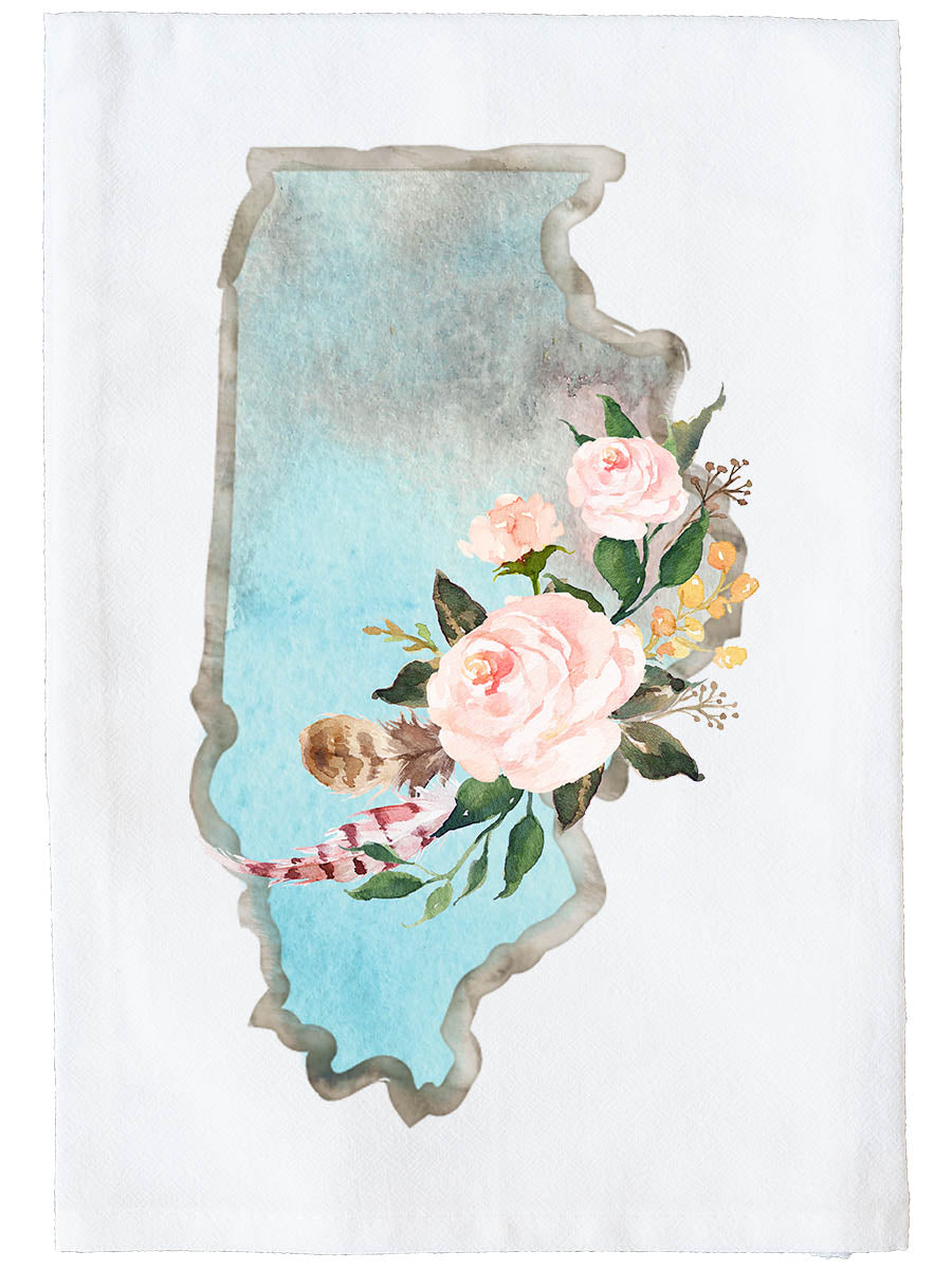 Floral Watercolor State Kitchen Towel