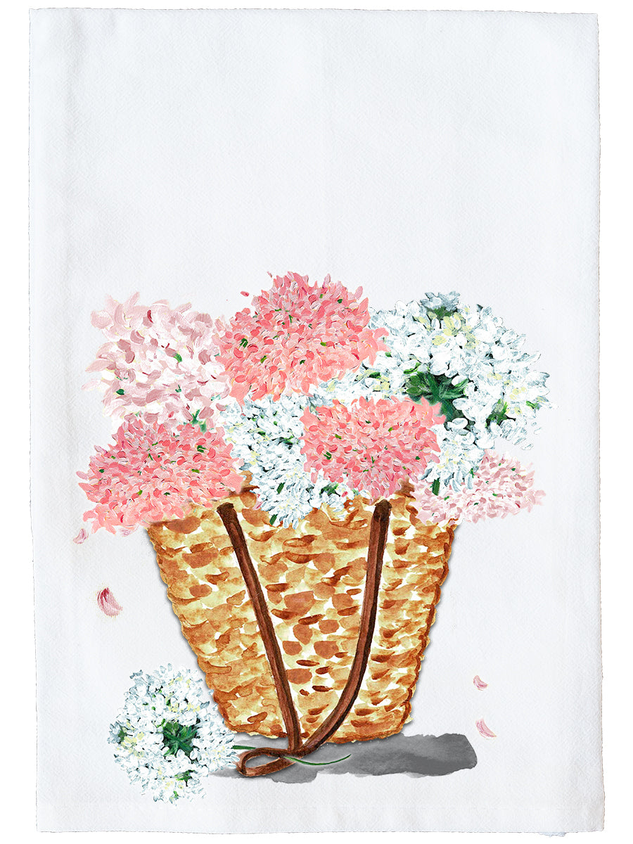 Wicker Tote Hydrangeas Kitchen Towel